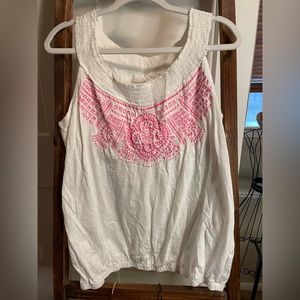 White tank with pink detail